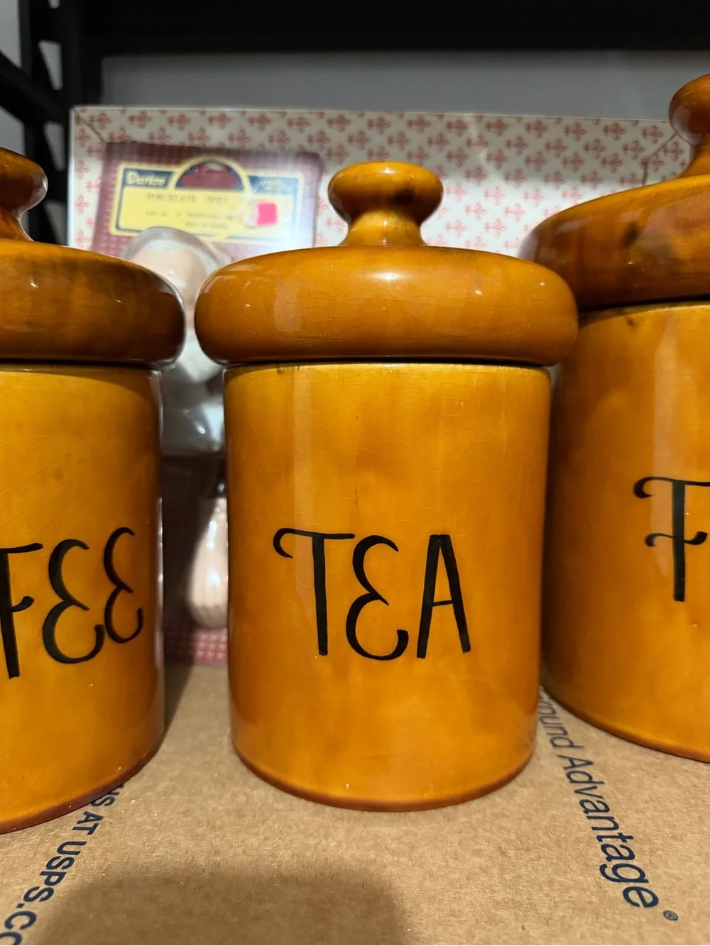 Vintage Holiday Designs Ceramic Canister Set 4 Pc MCM Mushroom Top Gold H4019
